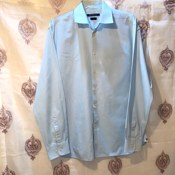 JOHN VARVATOS SLIM FIT PINSTRIPE BLUE/WHITE DRESS SHIRT SZ 16 1/2 34/35